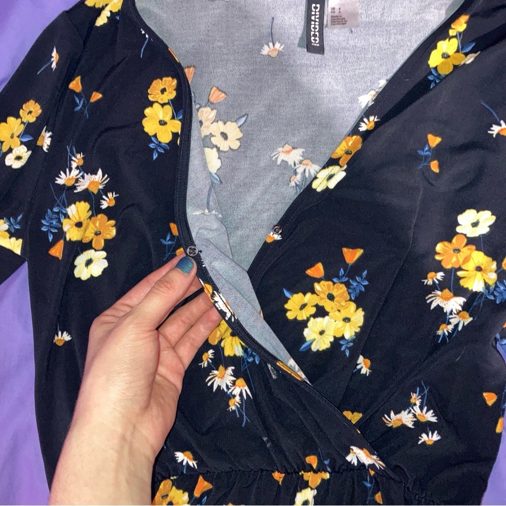 Divided H&M Longsleeve Black Floral Romper - Picture 3 of 8